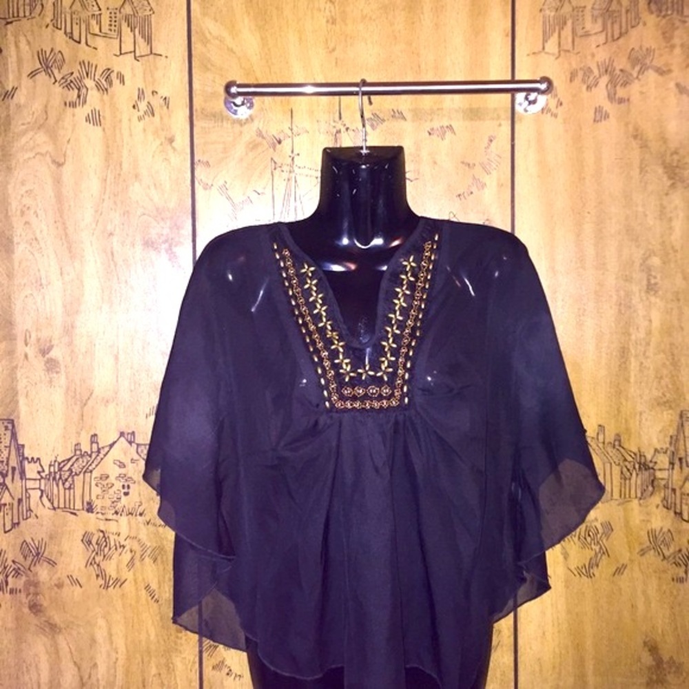 Bedazzled Black Sheer Blouse